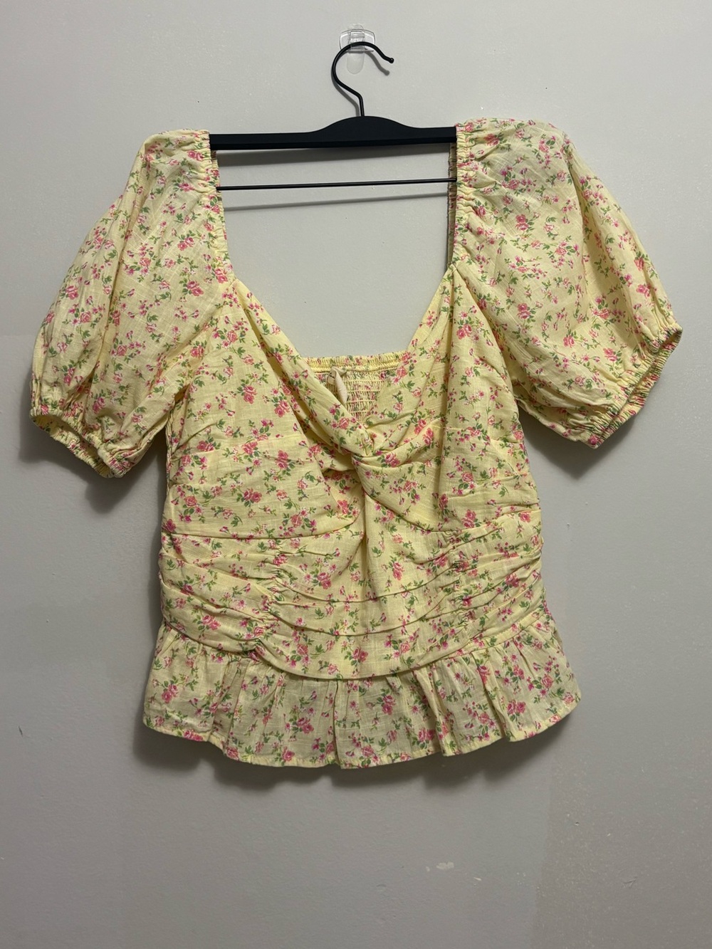 Kingston Yellow Floral Puff-Sleeve Peplum Blouse